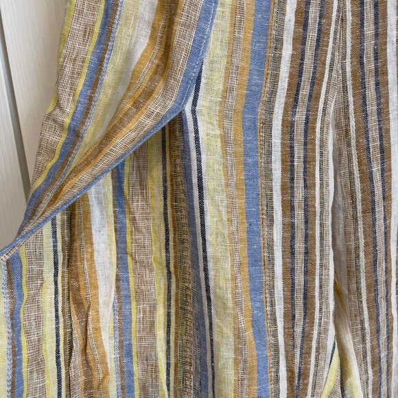 Drew Striped Linen-Blend Pants‎ Size L Wide Leg Bohemian Coastal Comfort Artsy - Picture 12 of 13